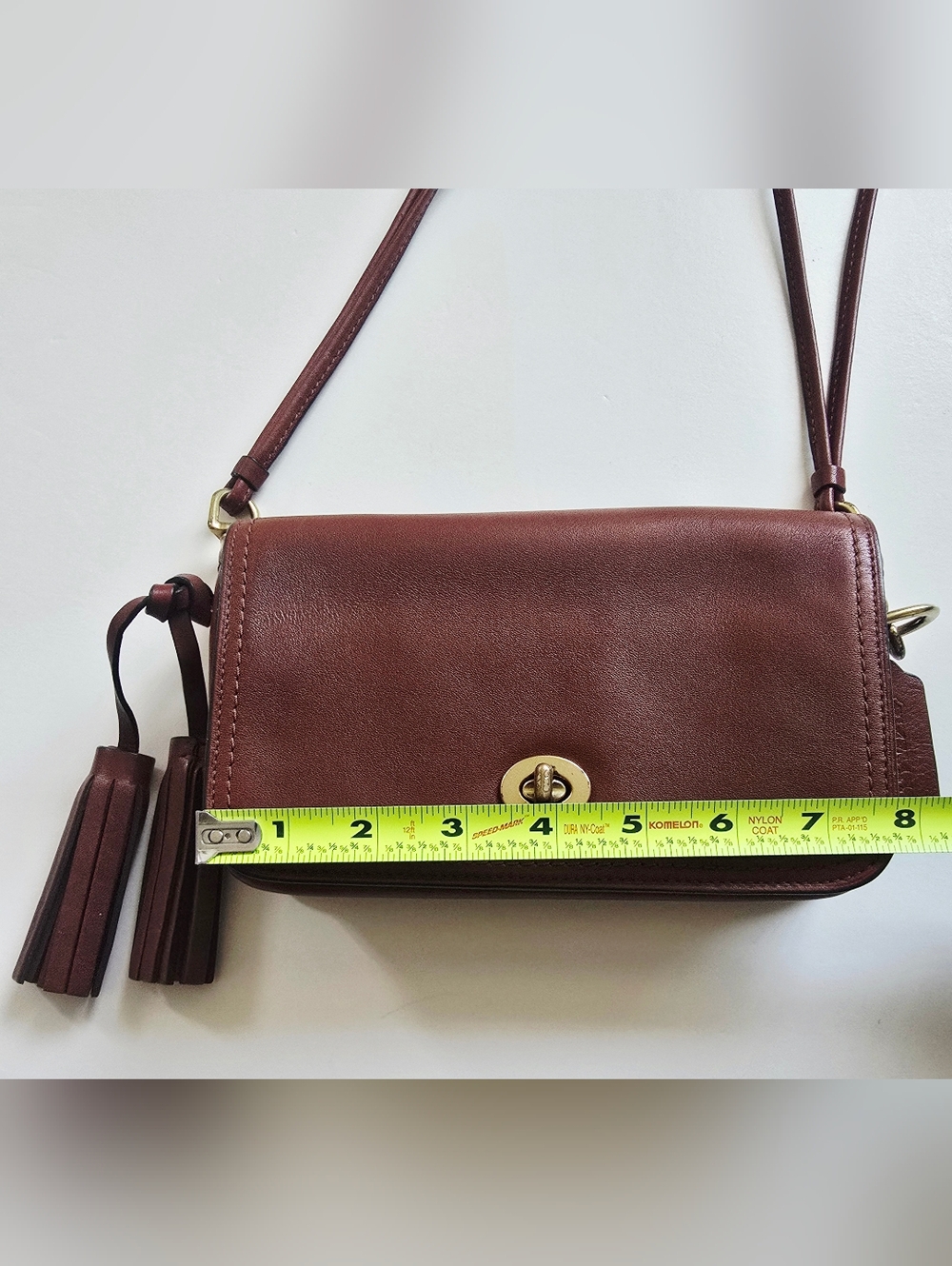 COACH VTG Y2k Legacy Cognac Leather Penny Crossbody Purse Tassels Turnlock - Picture 13 of 16